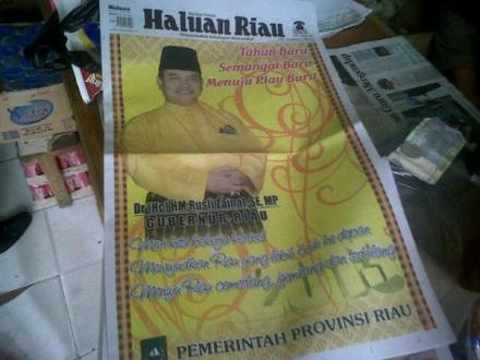 Halaman utama Haluan Riau edisi Rabu, 2 Januari 2013